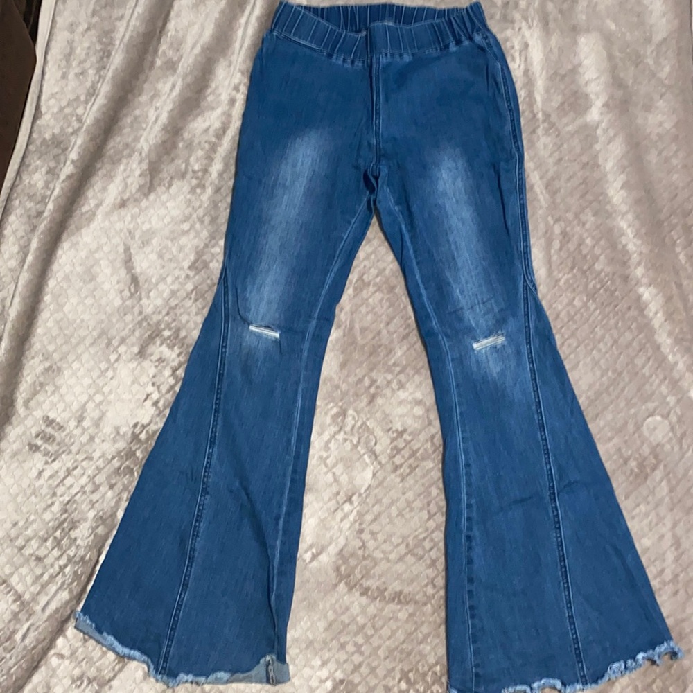 Bell bottoms large (10-12ish) elastic, stretchy! 70s vibes, bought off Amazon